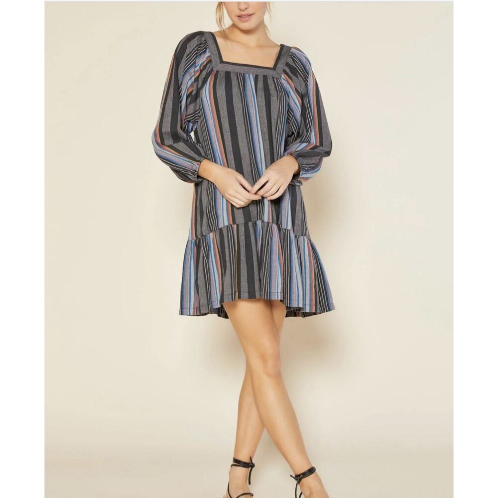 Outerknown Miro Dress Puff Sleeve Boho Organic Cotton Stripe Woman’s Size XS NWT